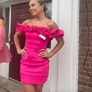 Windsor Hot Pink Off-Shoulder Mini Dress